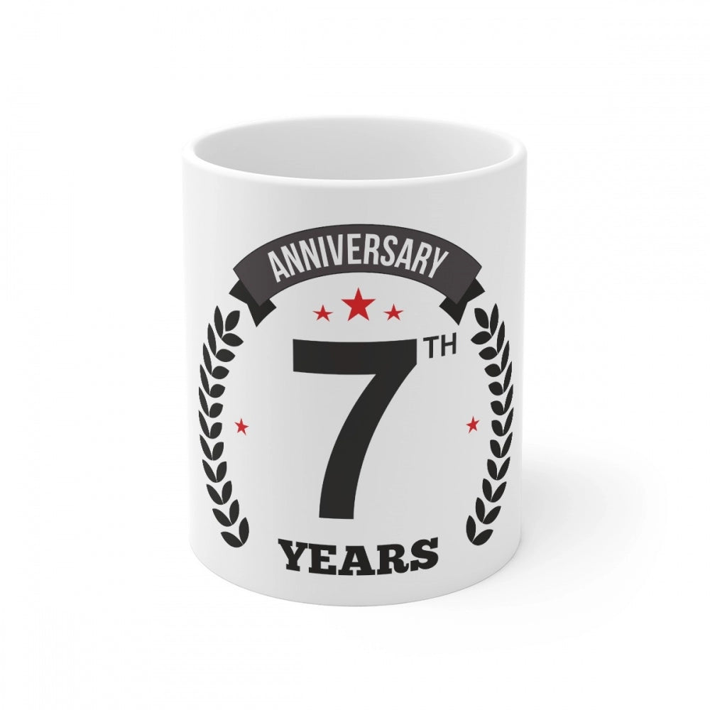 Ceramic 7th Anniversary Printed Coffee Mug (Color: White, Capacity:330ml)