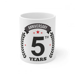 Ceramic 5th Anniversary Printed Coffee Mug (Color: White, Capacity:330ml)