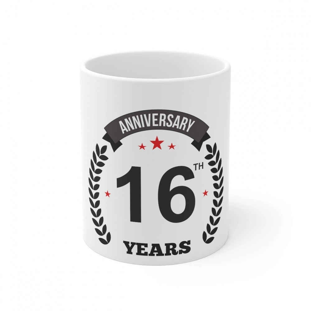 Ceramic 16th Anniversary Printed Coffee Mug (Color: White, Capacity:330ml)