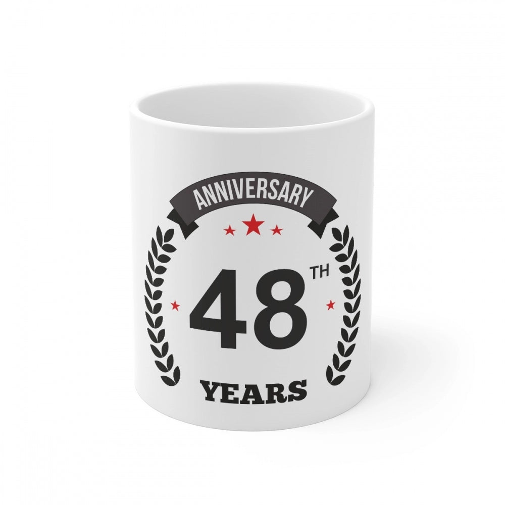 Ceramic 48th Anniversary Printed Coffee Mug (Color: White, Capacity:330ml)