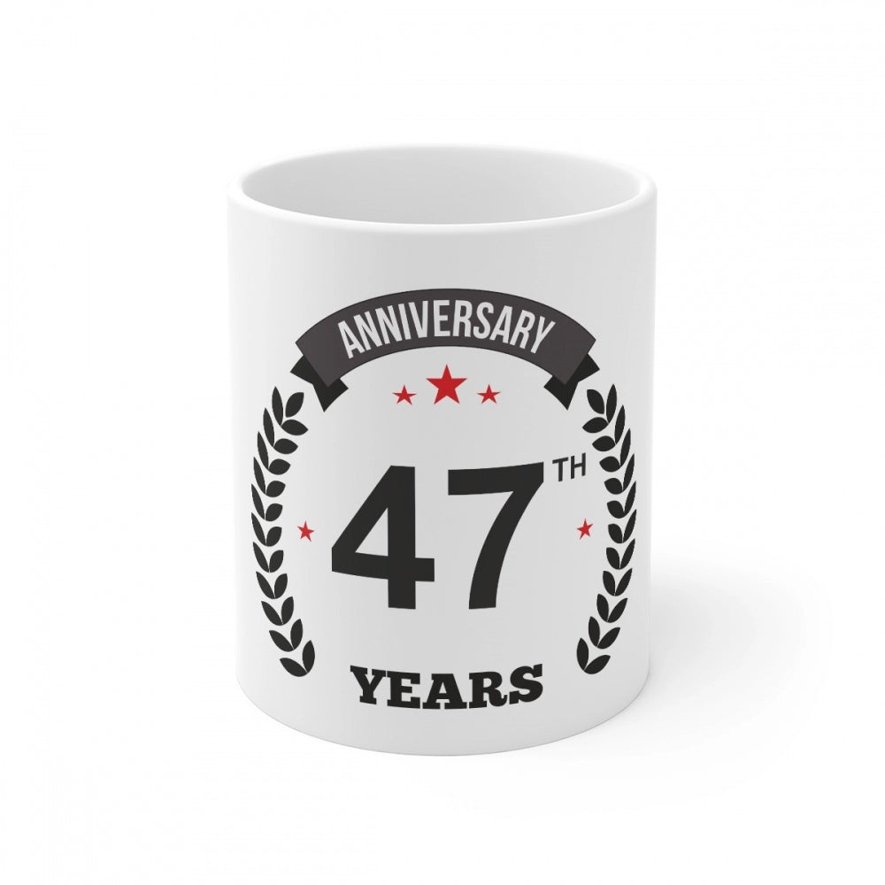 Ceramic 47th Anniversary Printed Coffee Mug (Color: White, Capacity:330ml)