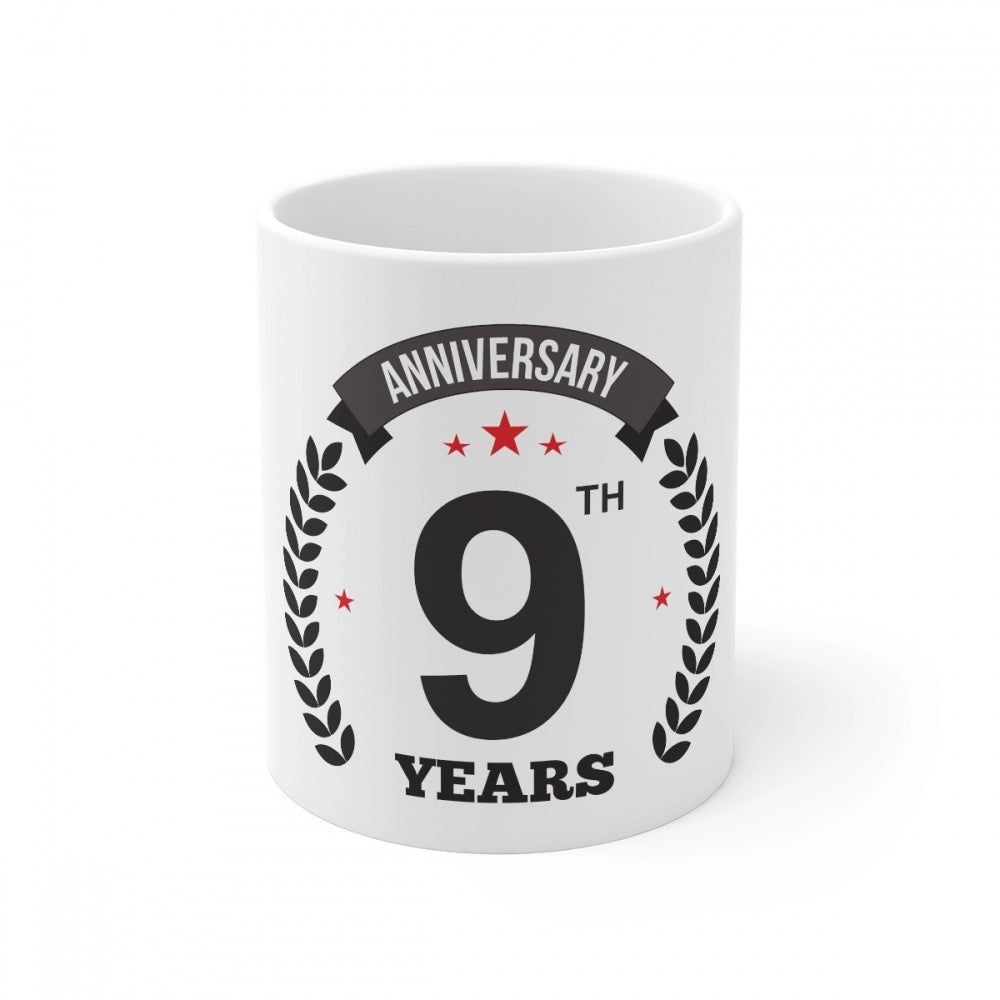 Ceramic 9th Anniversary Printed Coffee Mug (Color: White, Capacity:330ml)