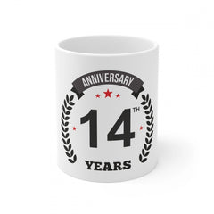 Ceramic 14th Anniversary Printed Coffee Mug (Color: White, Capacity:330ml)