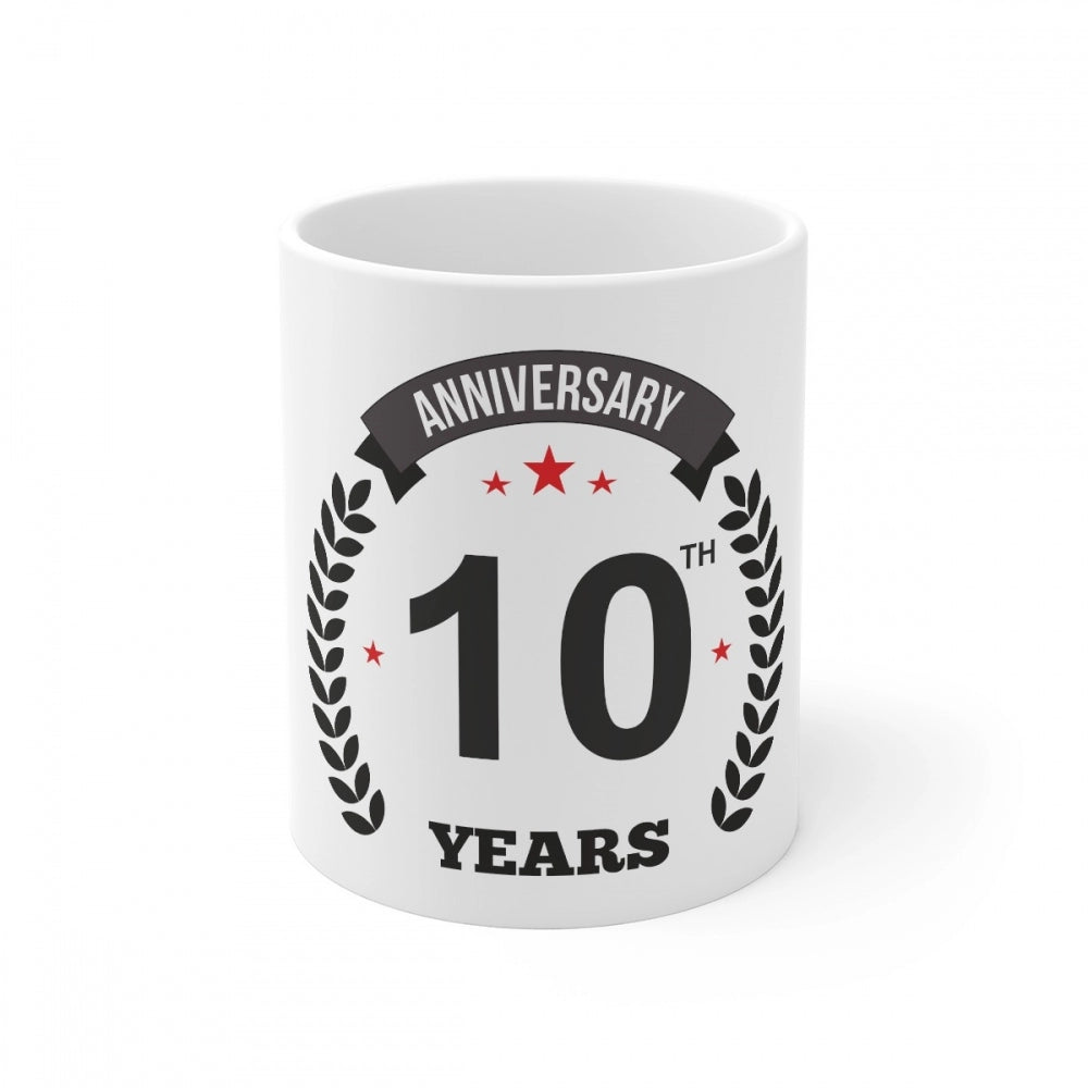 Ceramic 10th Anniversary Printed Coffee Mug (Color: White, Capacity:330ml)