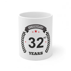 Ceramic 32nd Anniversary Printed Coffee Mug (Color: White, Capacity:330ml)