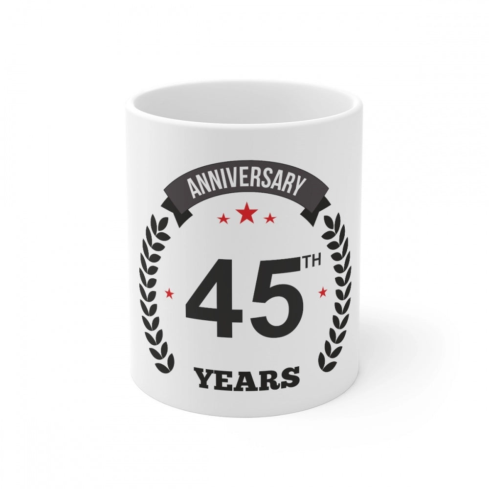 Ceramic 45th Anniversary Printed Coffee Mug (Color: White, Capacity:330ml)