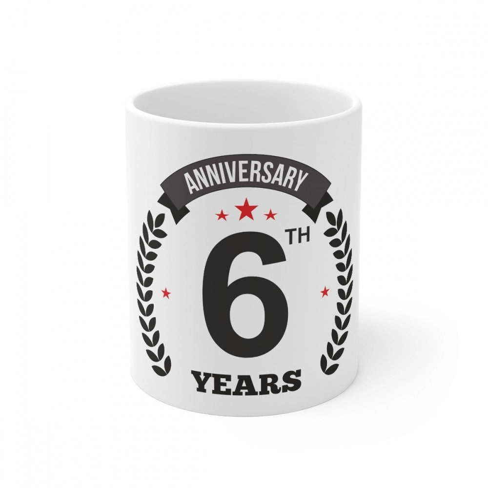 Ceramic 6th Anniversary Printed Coffee Mug (Color: White, Capacity:330ml)