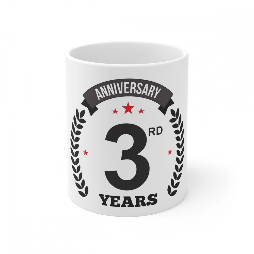 Ceramic 3rd Anniversary Printed Coffee Mug (Color: White, Capacity:330ml)