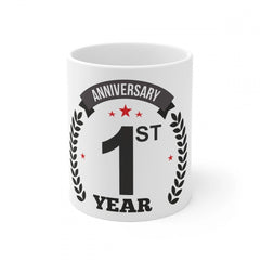 Ceramic 1st Anniversary Printed Coffee Mug (Color: White, Capacity:330ml)