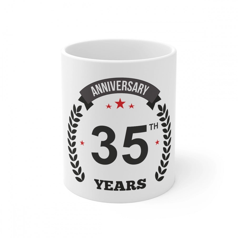 Ceramic 35th Anniversary Printed Coffee Mug (Color: White, Capacity:330ml)