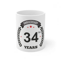 Ceramic 34th Anniversary Printed Coffee Mug (Color: White, Capacity:330ml)