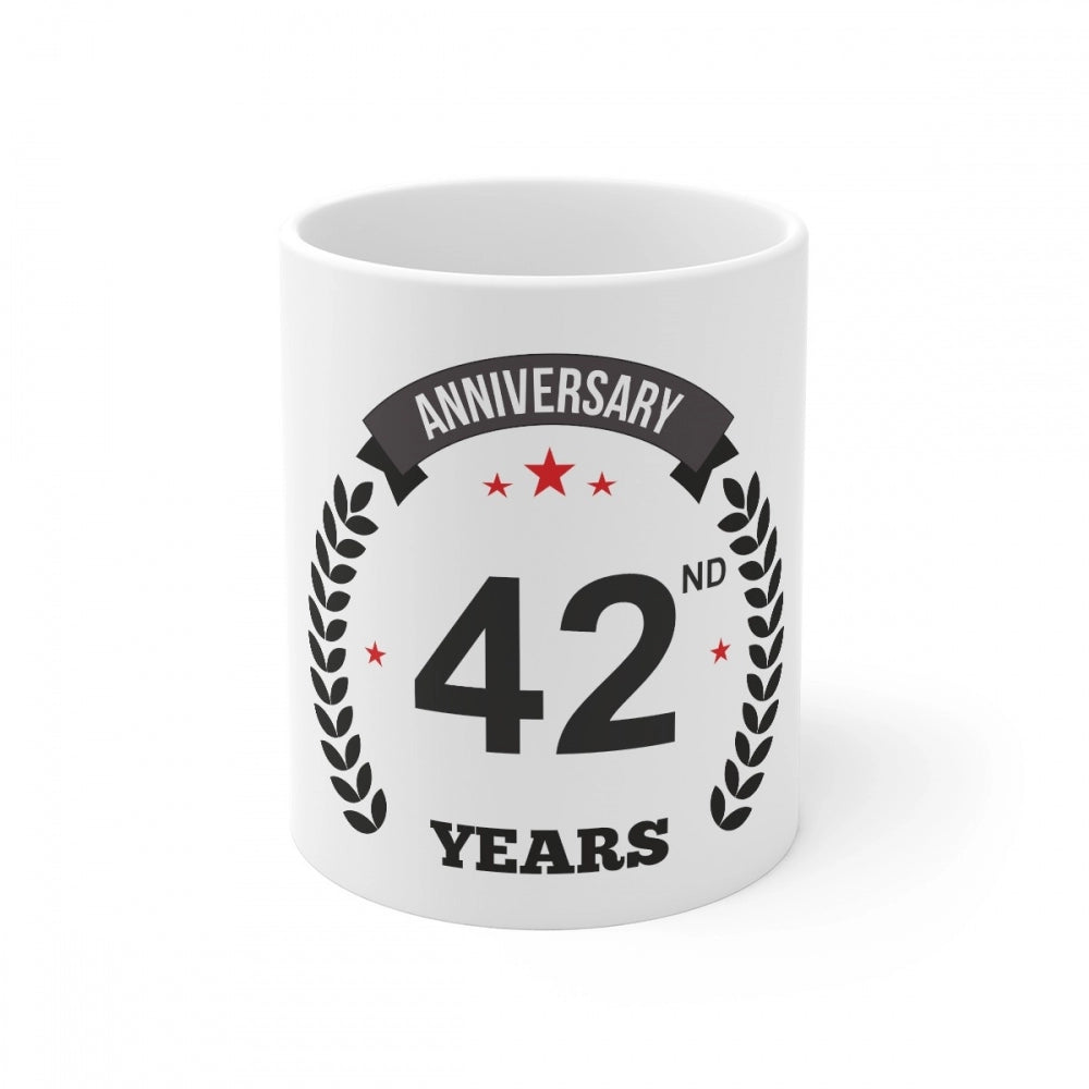 Ceramic 42nd Anniversary Printed Coffee Mug (Color: White, Capacity:330ml)