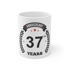 Ceramic 37th Anniversary Printed Coffee Mug (Color: White, Capacity:330ml)