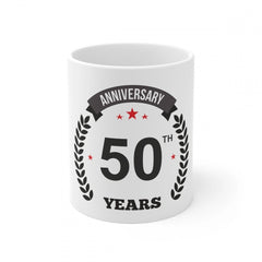 Ceramic 50th Anniversary Printed Coffee Mug (Color: White, Capacity:330ml)