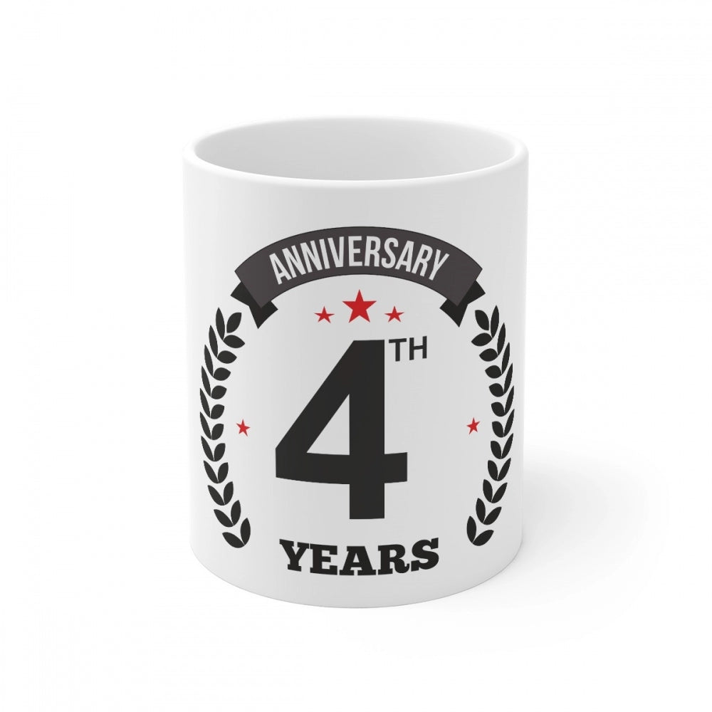 Ceramic 4th Anniversary Printed Coffee Mug (Color: White, Capacity:330ml)