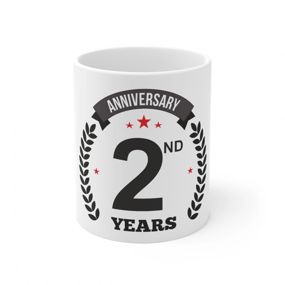 Ceramic 2nd Anniversary Printed Coffee Mug (Color: White, Capacity:330ml)