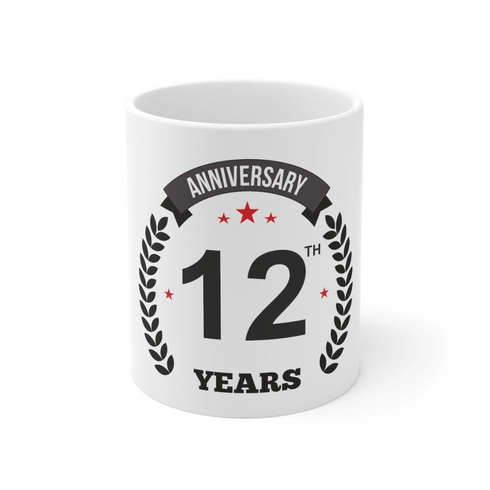 Ceramic 12th Anniversary Printed Coffee Mug (Color: White, Capacity:330ml)