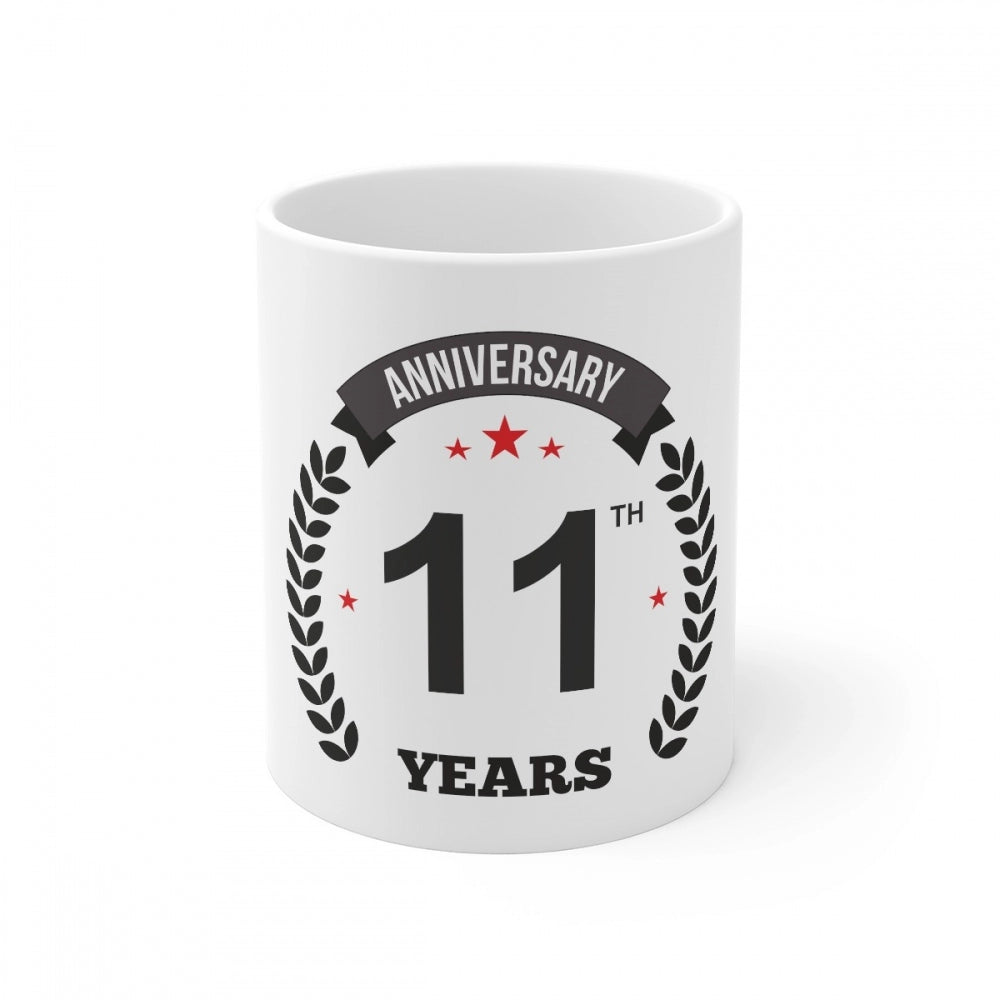 Ceramic 11th Anniversary Printed Coffee Mug (Color: White, Capacity:330ml)