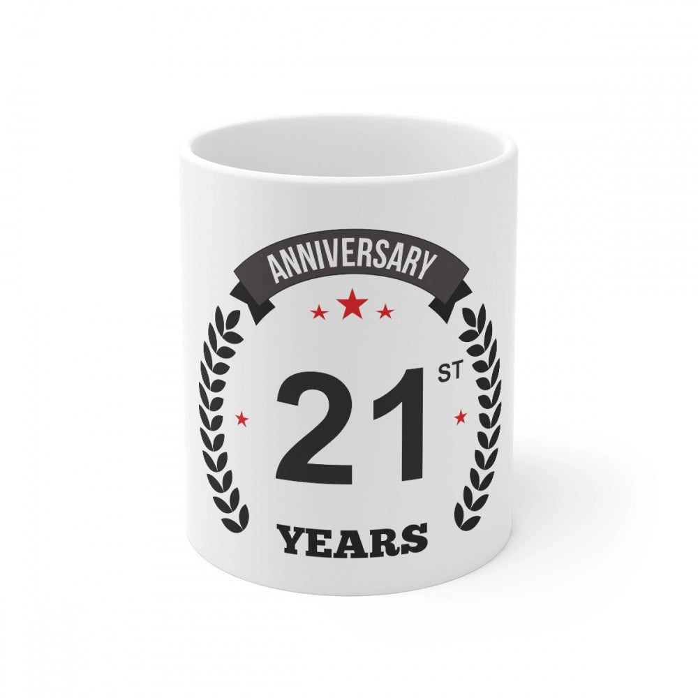 Ceramic 21st Anniversary Printed Coffee Mug (Color: White, Capacity:330ml)