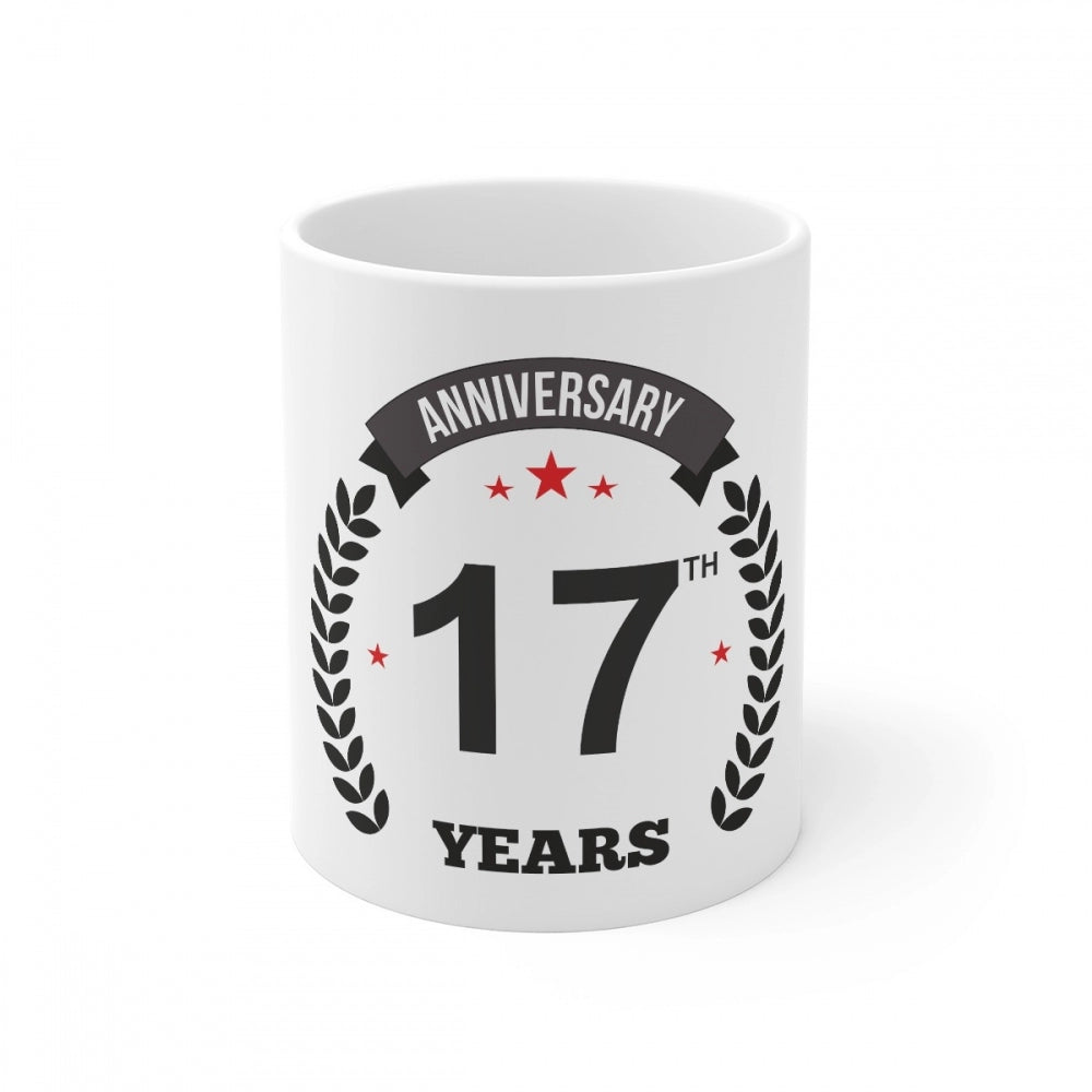 Ceramic 17th Anniversary Printed Coffee Mug (Color: White, Capacity:330ml)