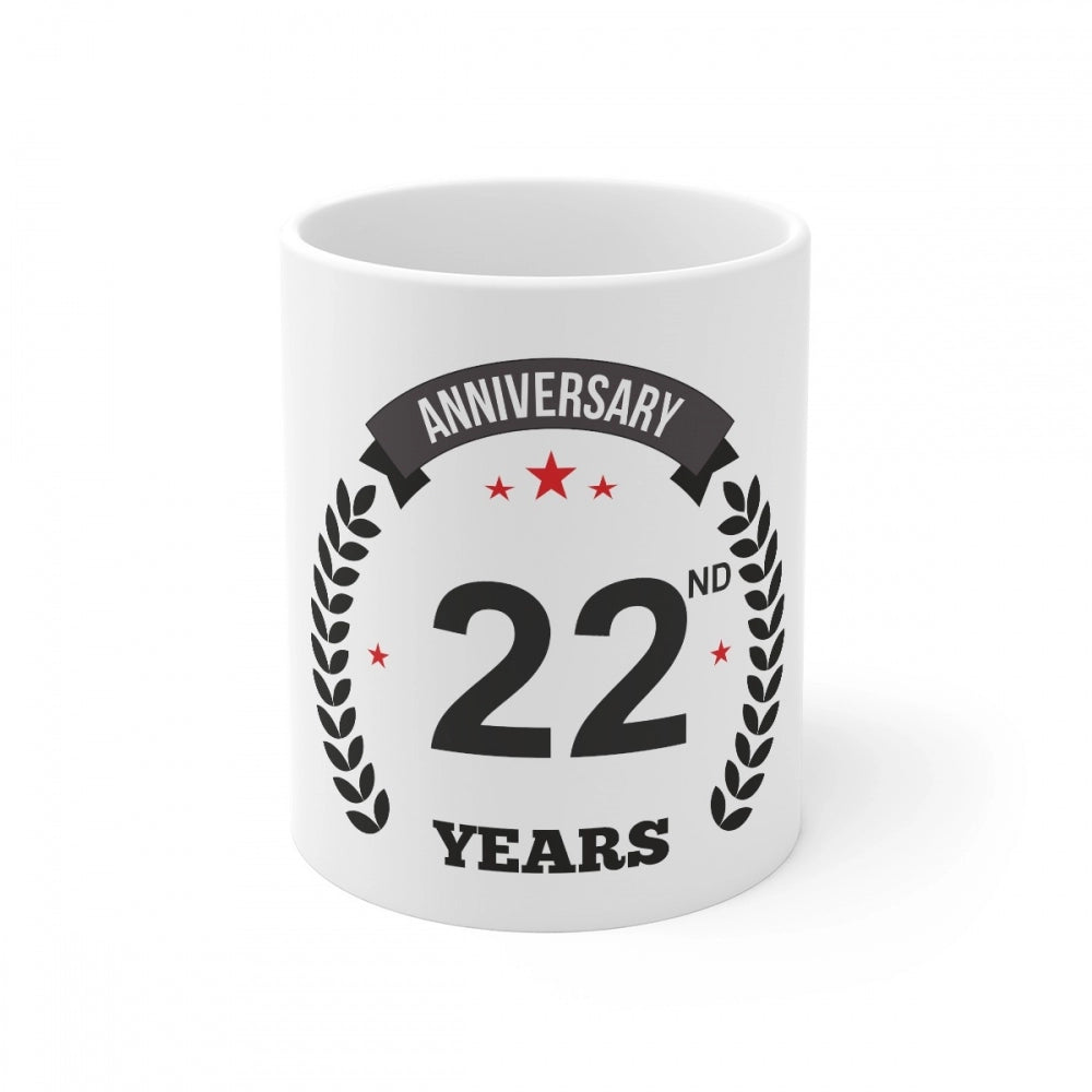 Ceramic 22nd Anniversary Printed Coffee Mug (Color: White, Capacity:330ml)