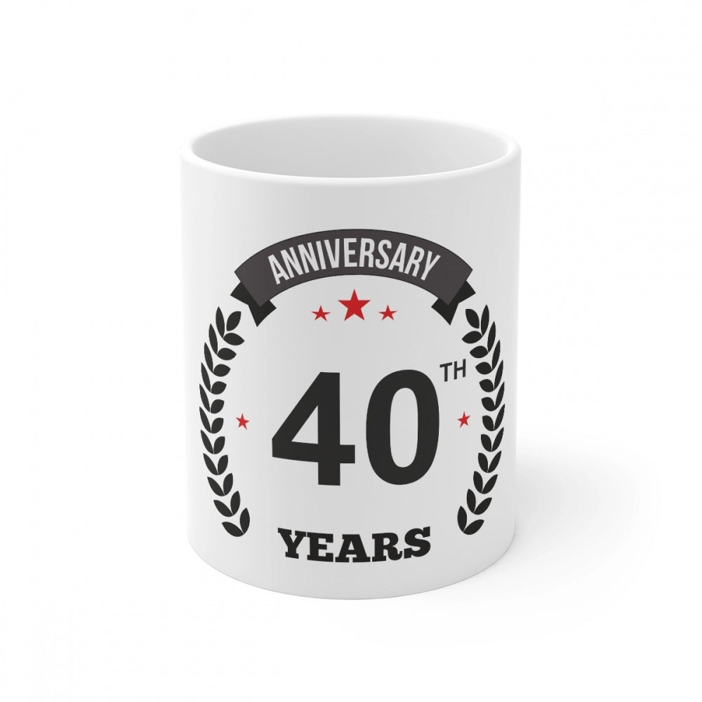 Ceramic 40th Anniversary Printed Coffee Mug (Color: White, Capacity:330ml)