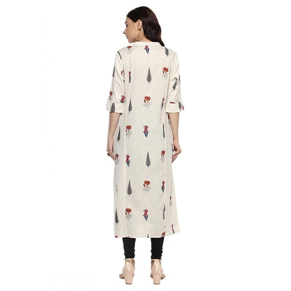 Women's Khadi Printed A Line Kurti (off White, Khadi)