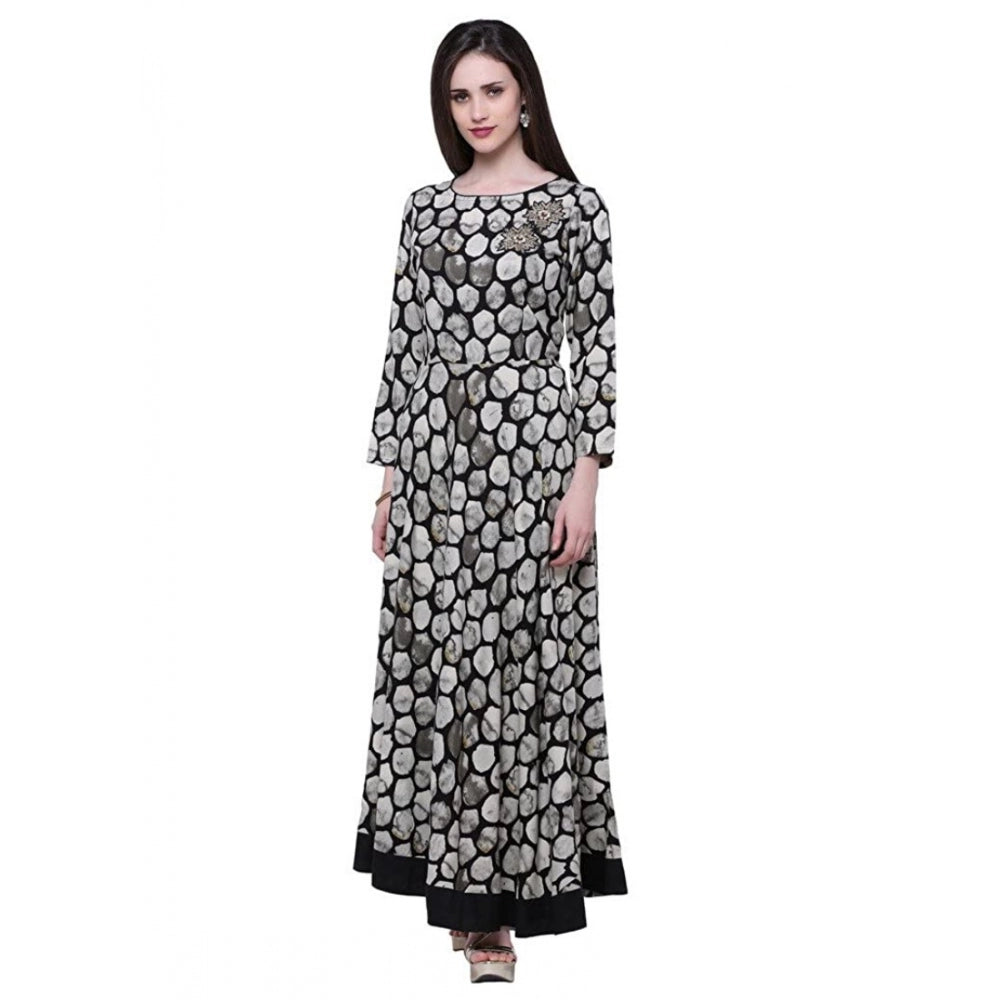 Women's Rayon Zari Zardozi Work Designer Floor Length Kurti (Black, Rayon)