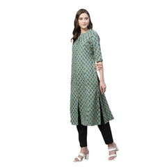 Women's Cotton Printed Flex Kurti (Green, Cotton)