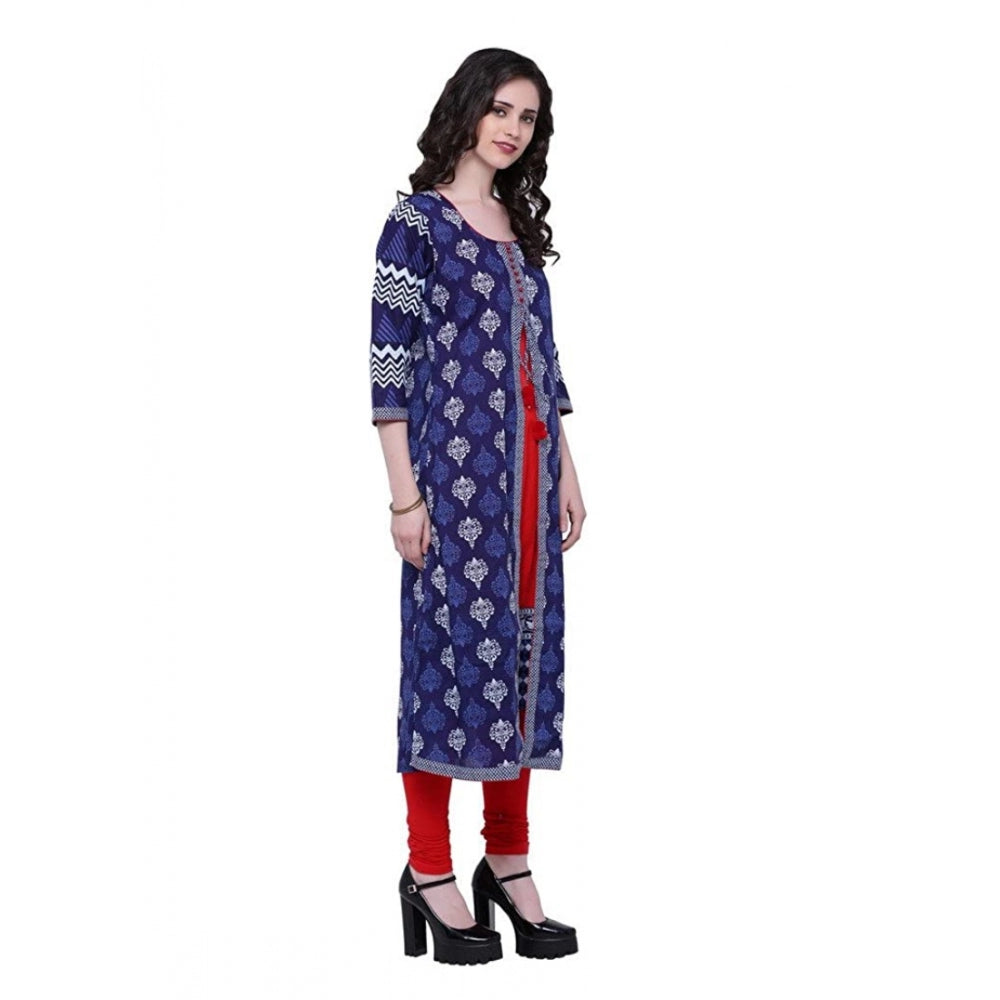 Women's Cotton Printed Long Kurti (Blue, Red, Cotton)