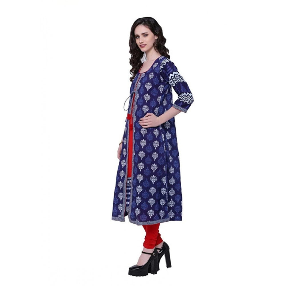 Women's Cotton Printed Long Kurti (Blue, Red, Cotton)