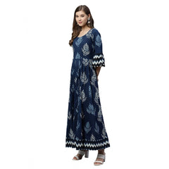 Women's Cotton  Printed Regular Kurti (Blue, Cotton )