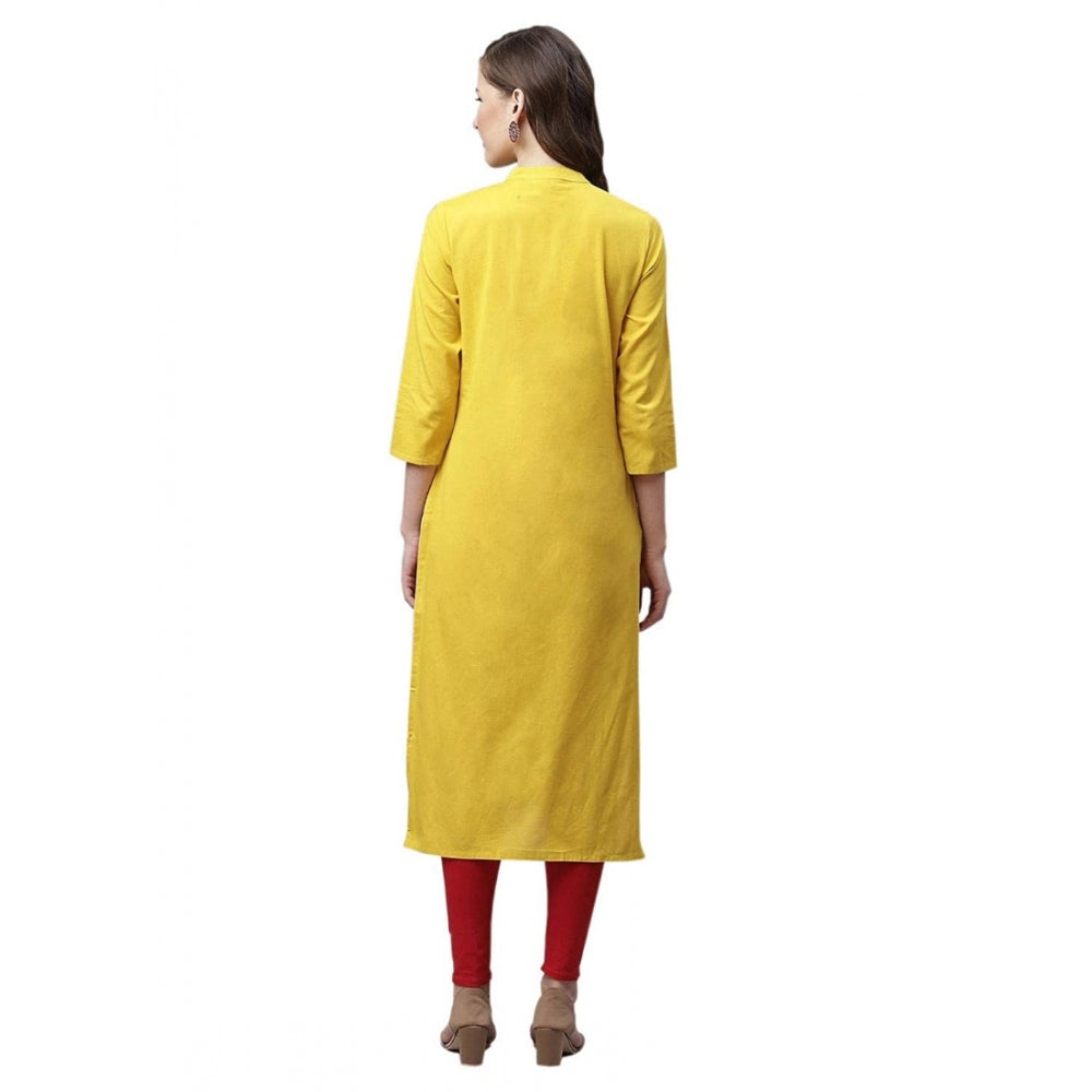 Women's Pure Cotton Printed Straight Kurti (Yellow, Pure Cotton)