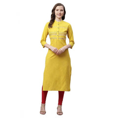 Women's Pure Cotton Printed Straight Kurti (Yellow, Pure Cotton)