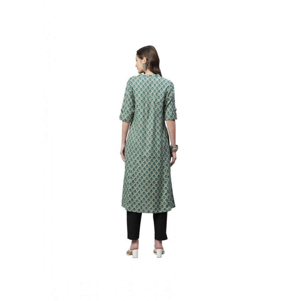 Women's Cotton Printed Flex Kurti (Green, Cotton)