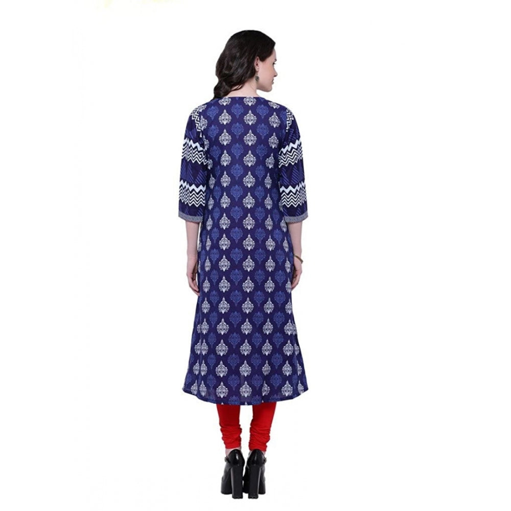 Women's Cotton Printed Long Kurti (Blue, Red, Cotton)