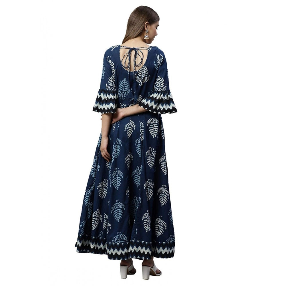 Women's Cotton  Printed Regular Kurti (Blue, Cotton )