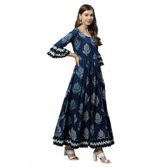 Women's Cotton  Printed Regular Kurti (Blue, Cotton )