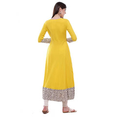 Women's Rayon Printed Solid Anarkali Kurti (Yellow, Rayon)