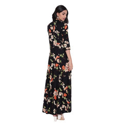 Women's Rayon Printed Maxi Dress (Black, Rayon)