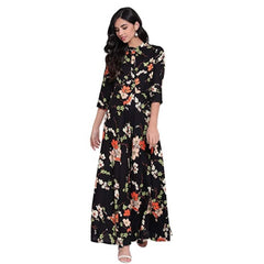 Women's Rayon Printed Maxi Dress (Black, Rayon)