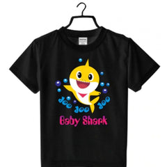 Girls Cotton Baby Shark Half Sleeve TShirt (Black)