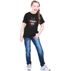 Girls Cotton Rowdy Baby Half Sleeve TShirt (Black)