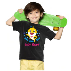 Boys Cotton Baby Shark Half Sleeve TShirt (Black)