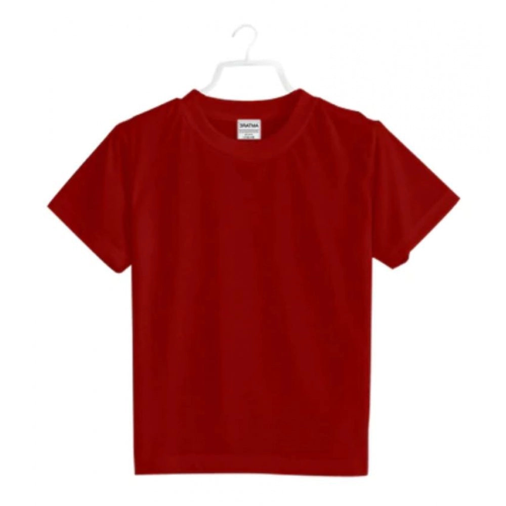 Boys Cotton Plain Half Sleeve TShirt (Maroon)