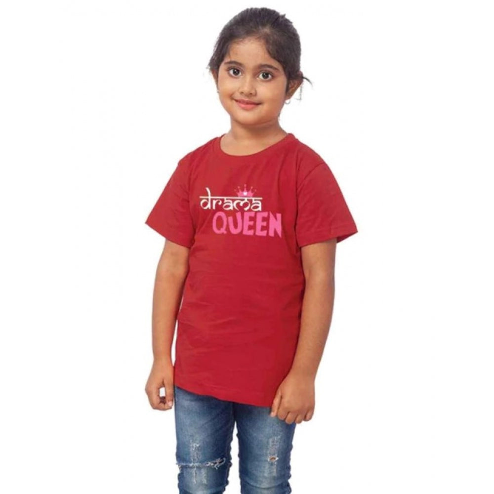 Girls Cotton Drama Queen Half Sleeve TShirt (Maroon)