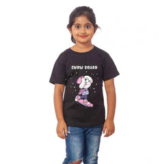 Girls Cotton Snow Board Half Sleeve TShirt (Black)