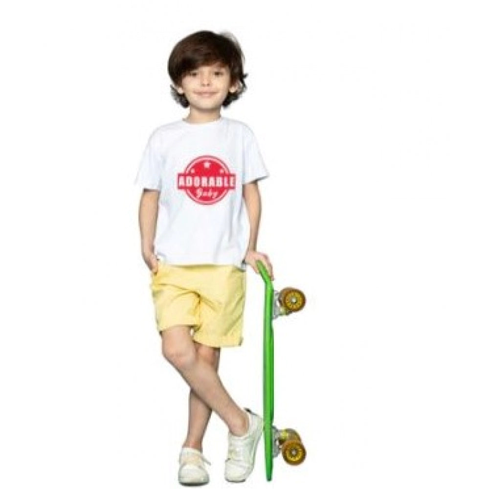 Boys Cotton Adorable Baby Half Sleeve TShirt (White)