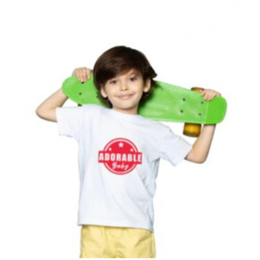 Boys Cotton Adorable Baby Half Sleeve TShirt (White)