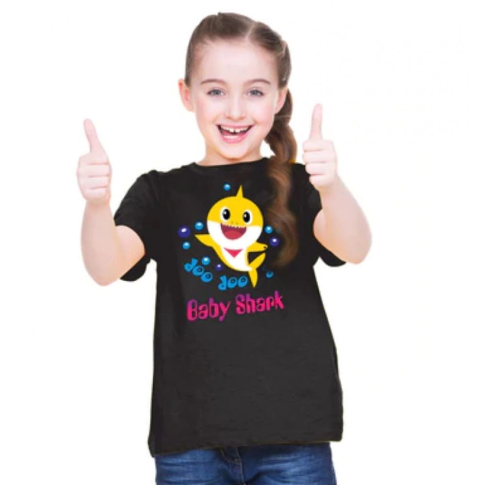 Girls Cotton Baby Shark Half Sleeve TShirt (Black)